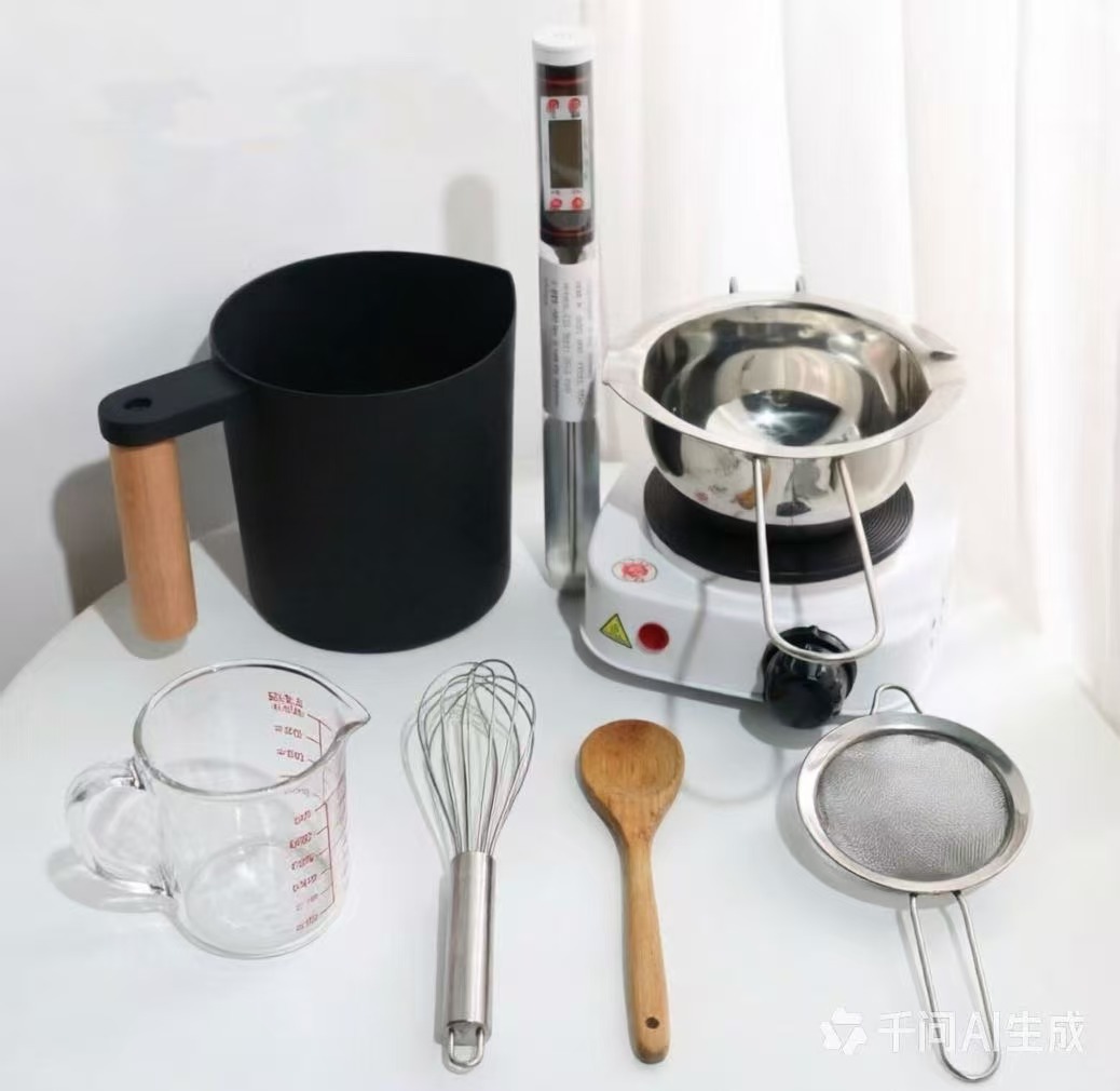 DIY 基本工具組:隔水加熱鍋、量杯、打蛋器、電子秤